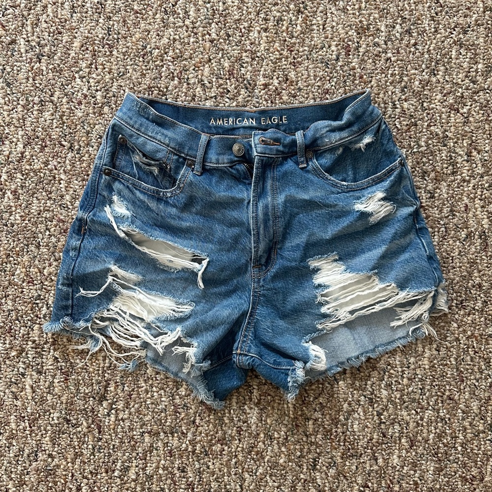 American Eagle Outfitters Women's Ripped Blue Jean Shorts
